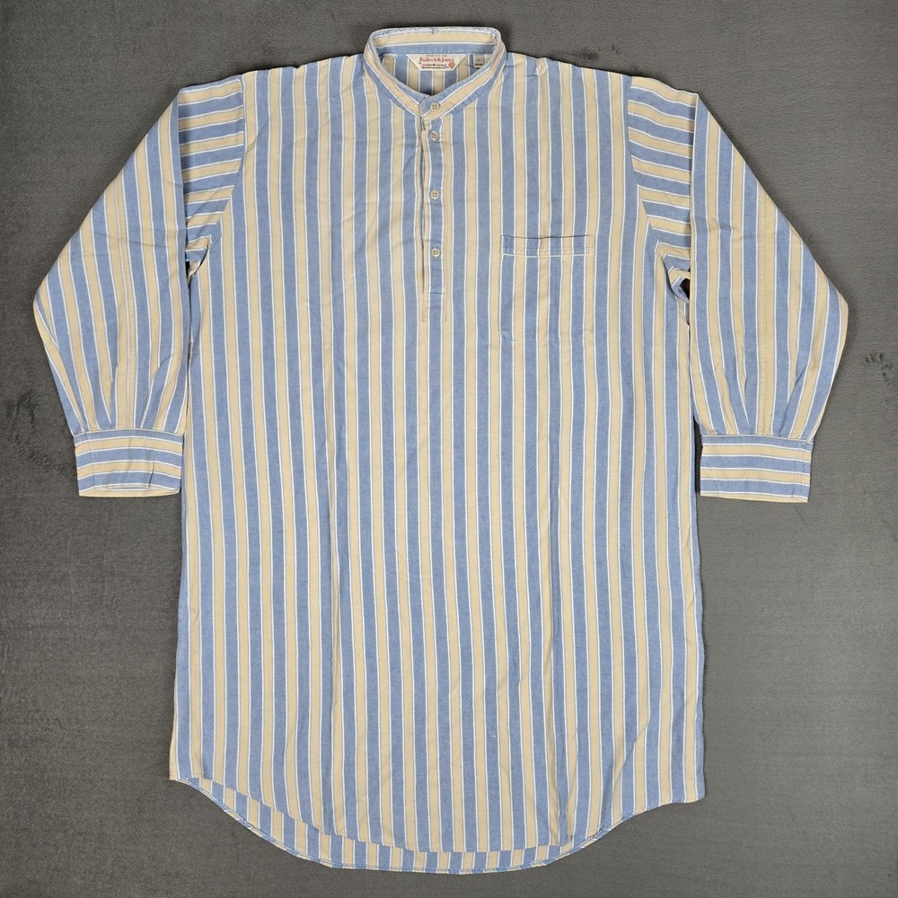 Derek Rose Sleepshirt Mens Large Stripe Bullock & Jones Soft Flannel Band Collar